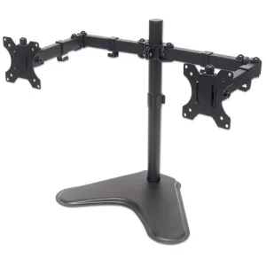 Soporte para dos monitor, colocación sobre el escritorio, movimiento con brazos de doble articulació