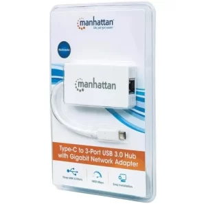 Hub USB 3.0 de tipo C a 3 puertos con adaptador de red Gigabit