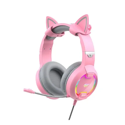 AUDIFONOS GAMER ROSA CON OREJAS DE GATO