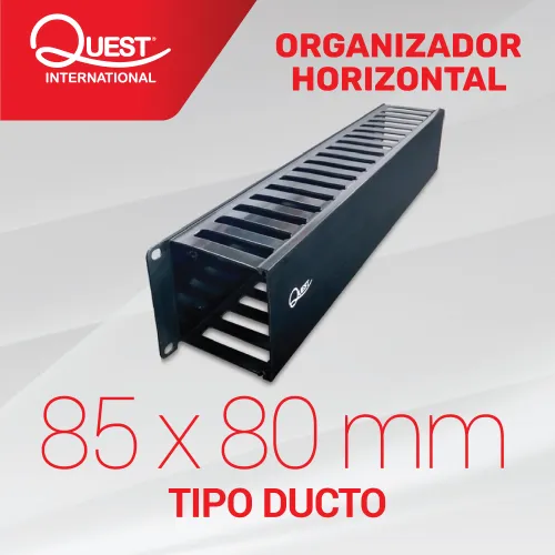 Ordenador de Cables Horizontal Frontal 2-RU (85mm x 80mm)
