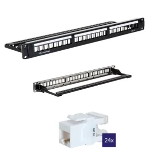 Patch Panel 24 puertos modular Cat 6A UTP, incluye jacks