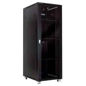 Gabinete de 42RU, puerta frontal curva de malla microperforada, puerta trasera doble de malla microperforada, color Negro,2000x800x1000mm  **