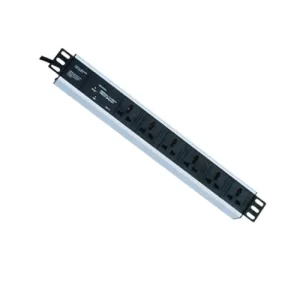Multitoma Eléctrica 6 tomas Linea a Tierra Horizontal Aluminio,  1U, 2MCable, toma universal, con protector de sobrecarga
