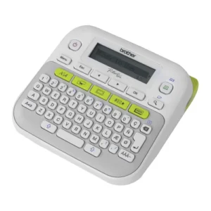 PTD210 Rotulador de fácil uso Teclas de acceso directo para fuentes, símbolos, plantillas y más. 14 fuentes, 97 marcos, 617 símbolos. Incluye cinta de inicio laminada negra sobre blanca de 0.47" (12 mm) x 13.1' (4 m).
