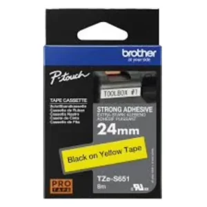 Cinta Brother TZe-S651 | Amarilla / Negro | 24mm | Adhesivo Extra Fuerte