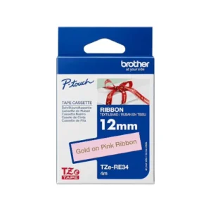 Brother TZe-RE34 Cinta de etiquetado, oro sobre rosa, 12 mm de ancho x 4 m de largo, cinta de cinta, Brother suministros originales
